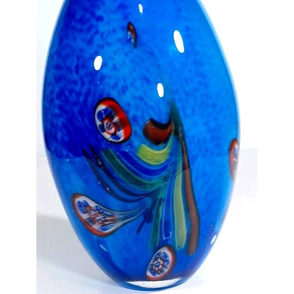 Vintage Murano Millefiori Colorful Bottleneck Art Glass Vase 13.5” X 7" Peacock - Picture 5 of 15